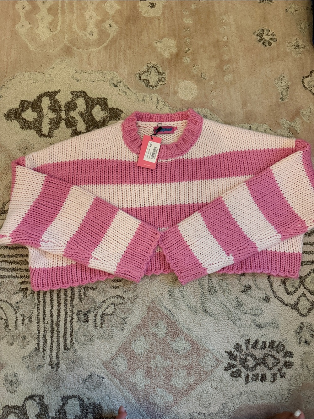Edikted Pink & Light Pink Striped Cropped Sweater